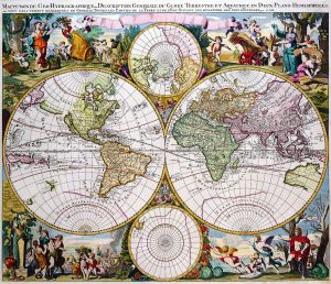 Antique Maps of the World Double Hemisphere Polar Map Gerard Valk c 1686