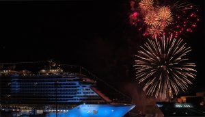 Fireworks over MSC Seaside and Biscayne Bay