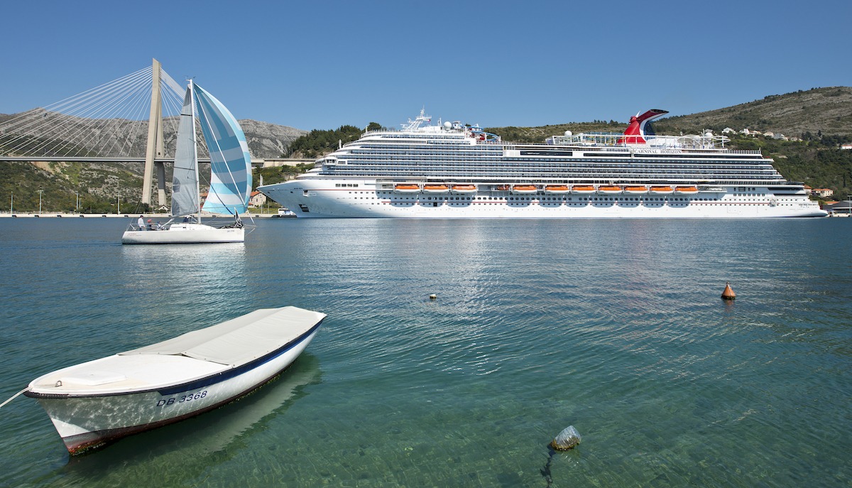 The new Carnival Horizon is moored to the pier Sunday, April 8, 2018, in Dubrovnik, Croatia. The 1,062-foot-long cruise ship is currently sailing on its inaugural voyage and, following a short series of Mediterranean cruises, is to arrive in New York City May 23, 2018, for a naming ceremony featuring Queen Latifah. Accommodating almost 4,000 guests, Horizon is then to sail from New York throughout the summer and arrive in Miami in late September to begin year-round 6- and 8-day Caribbean voyages. 