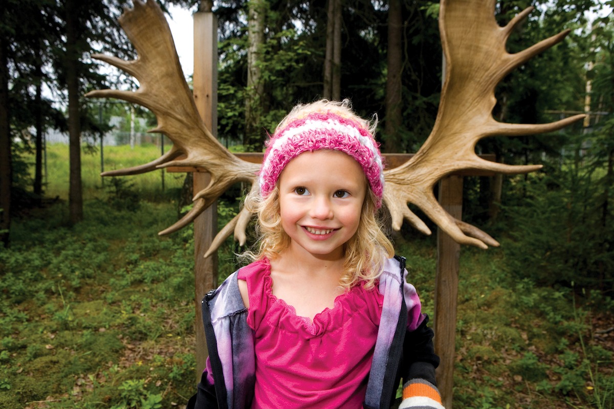 Kids and moose antlers in Anchorage Alaska