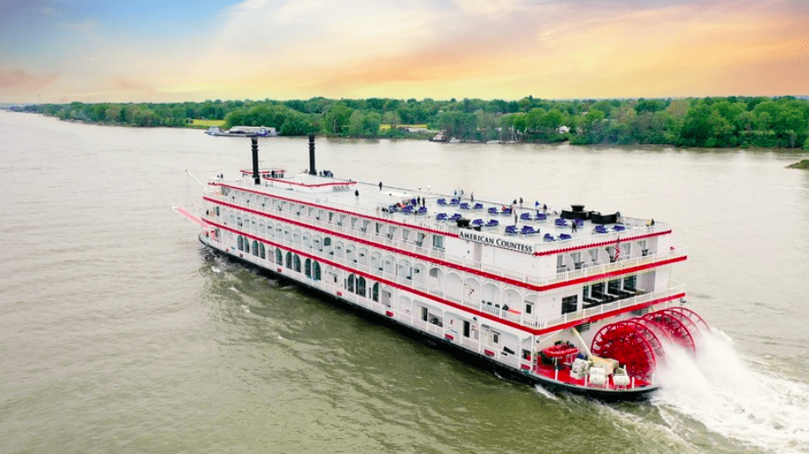 American Countess paddling down the broad Mississippi River. Photo:American Queen Voyages