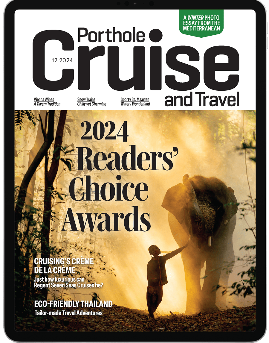 Porthole magazine cover for Nov/Dec 2024, with the RCA Awards and a Thai elephant in a misty jungle.