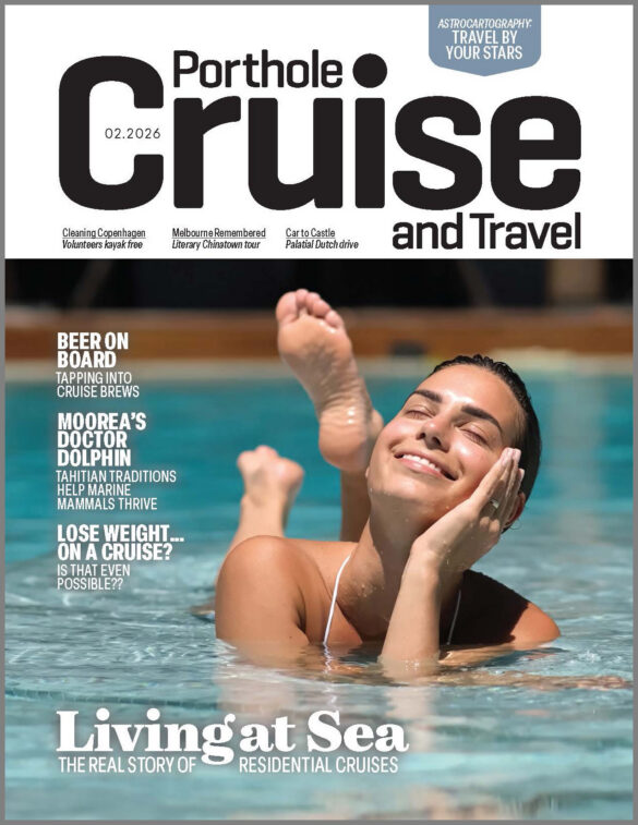 PH261_cover-frame Porthole's cover for issue 261, Jan/Feb 2026, a smiling woman in a pool illustrating residential cruising.