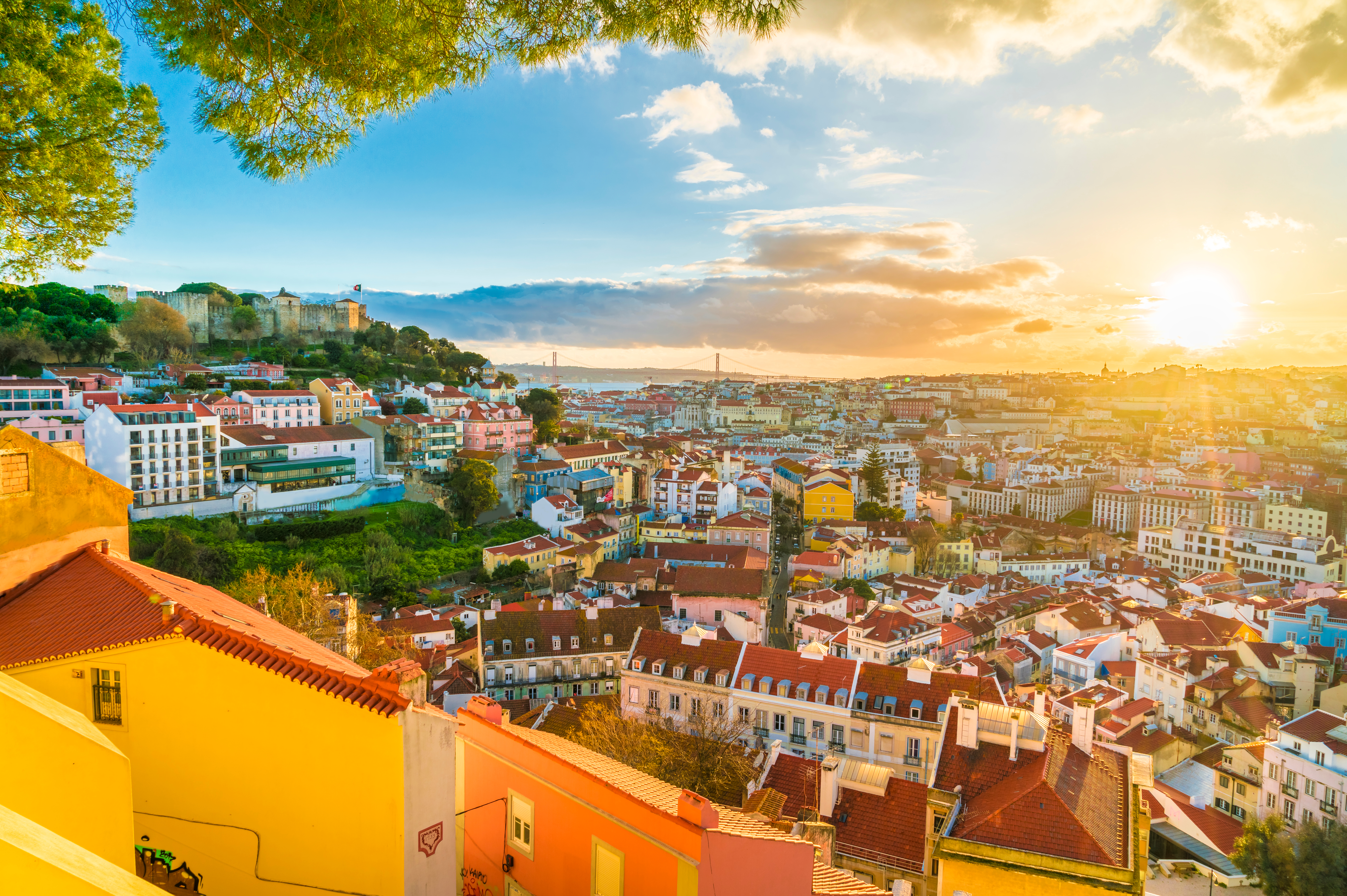 Panoramic,View,Of,Lisbon,At,Sunset,,Portugal