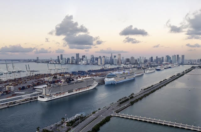 PortMiami in 2026, with the Miami skyline at dawn.